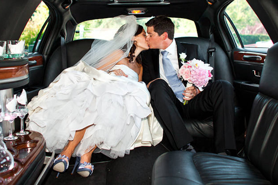 Bride and Groom in Limo